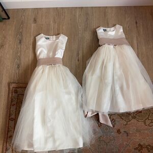 Sas & Asa Elegant Pearl White Kids Dress With Waist Tie Sz 4 & Size 8